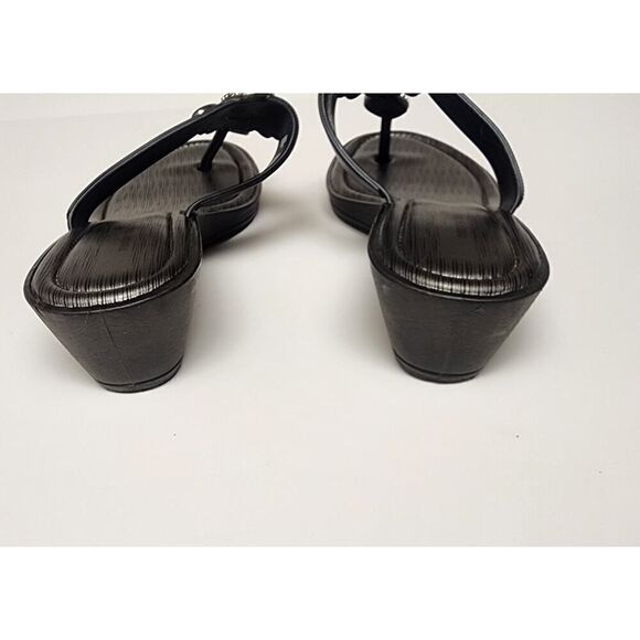 Montego Bay Club T Strap Black Heel Wedge Sandals Shoes Size US 7 - Picture 4 of 10